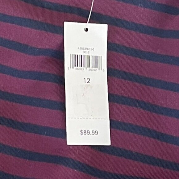 Banana Republic Woman's Sz 12 Burgundy & Blue Stripe Knit Bell Sleeve Dress NWT - Picture 8 of 9
